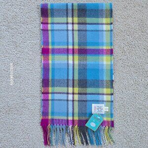 NWT Merino Wool Plaid Scarf AVOCA Ireland Blue & Purple Plaid